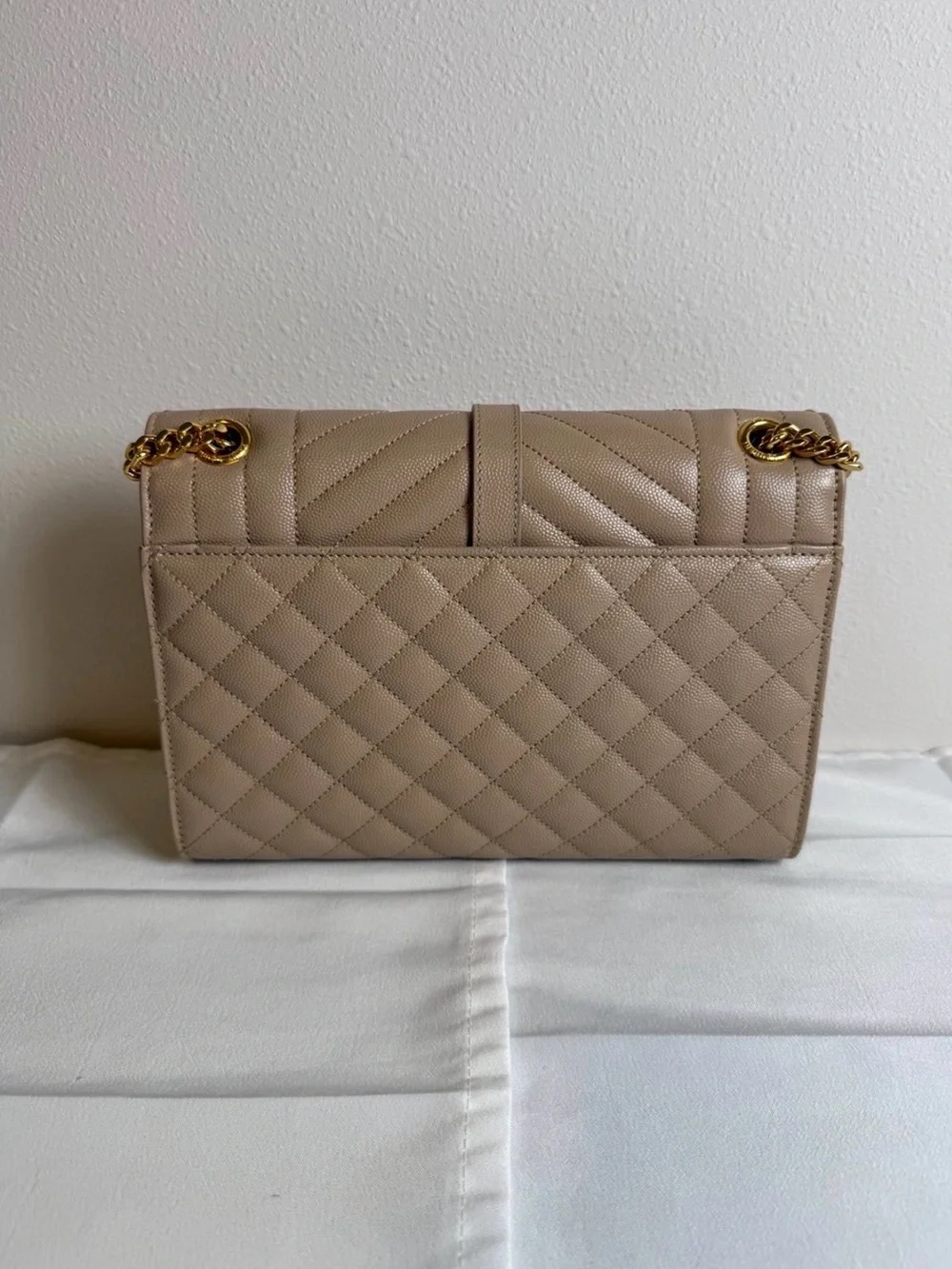 Saint Laurent Taupe Quilted Leather Shoulder Bag with Gold YSL Hardware